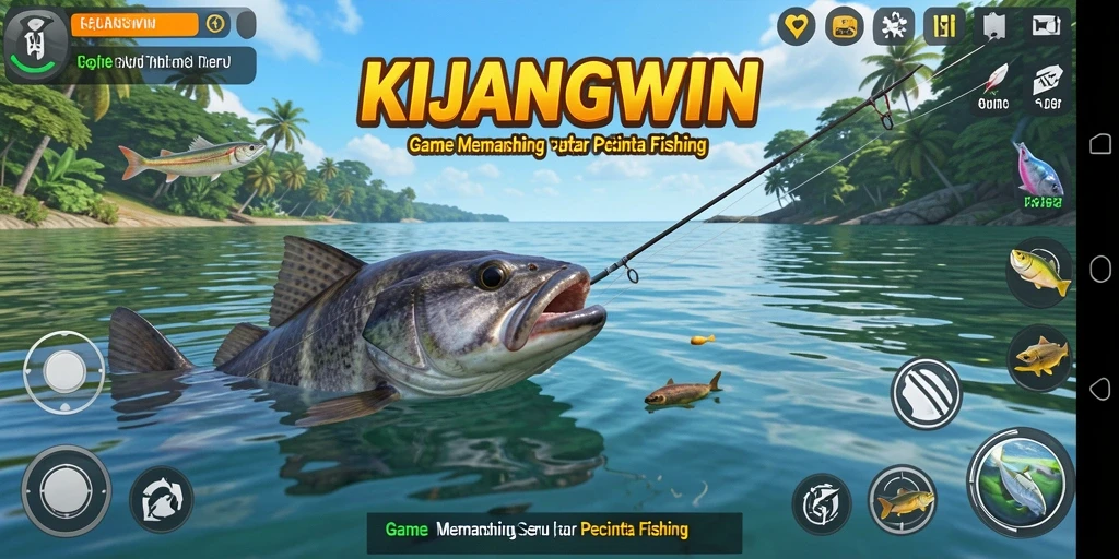 Tampilan gameplay KIJANGWIN yang memukau saat memancing ikan.