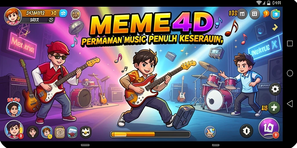 Tampilan menarik gameplay MEME4D dengan musik yang menggugah semangat.
