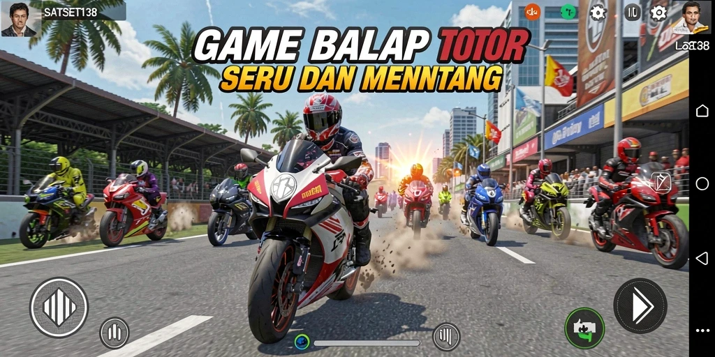 Tampilan gameplay SATSET138 dengan aksi balap motor yang mendebarkan.