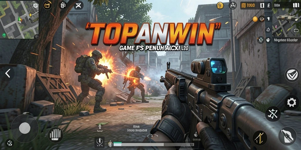Screenshot gameplay TOPANWIN menampilkan aksi mendebarkan di medan perang.